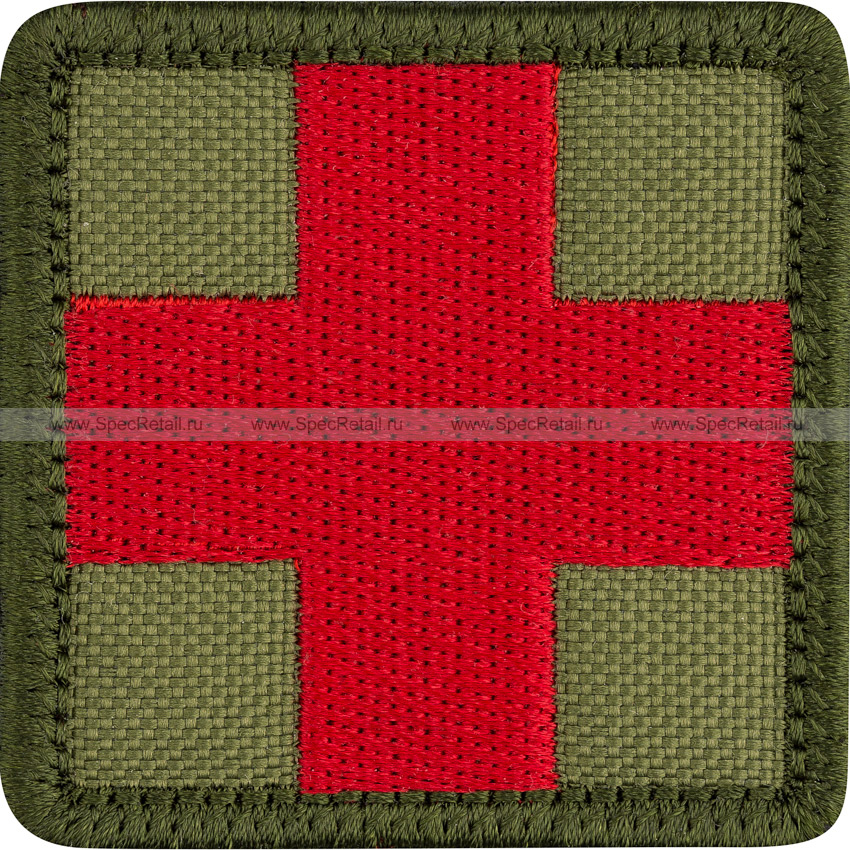 Шеврон текстильный "Медицинский крест", олива, 5x5 см