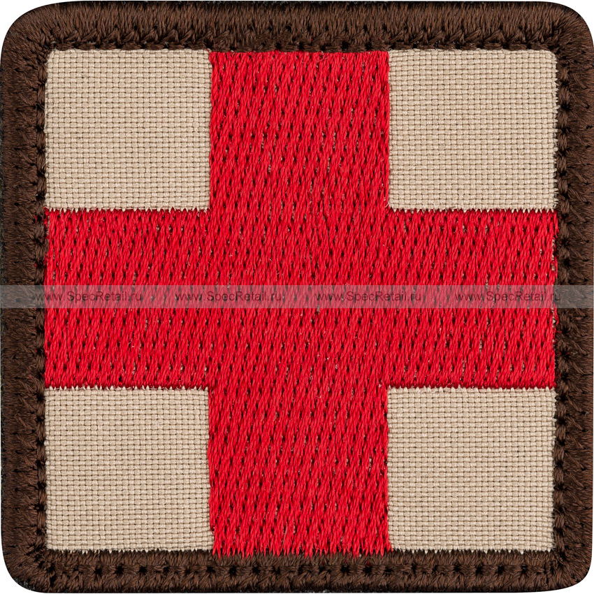Шеврон текстильный "Медицинский крест", тан, 5x5 см