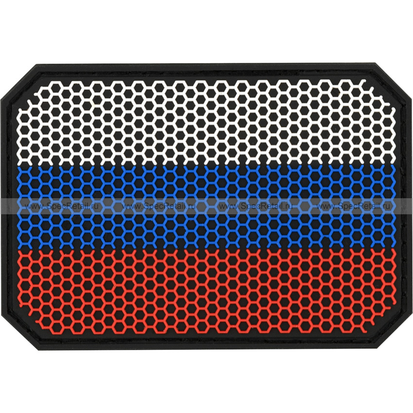 Шеврон ПВХ "Флаг РФ", гекс, черный, 7.5x5.2 см