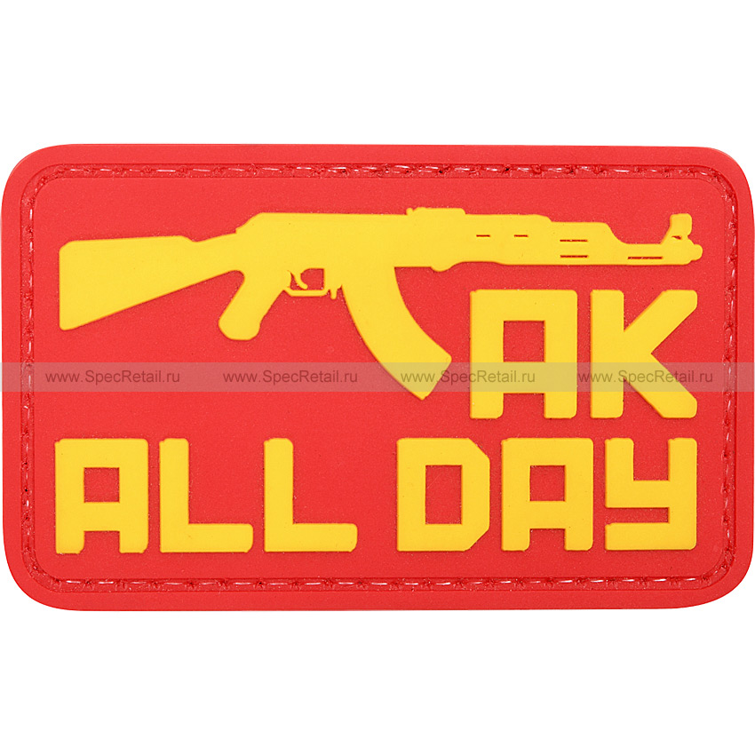 Шеврон ПВХ "AK all day", красный, 7.4x4.5 см