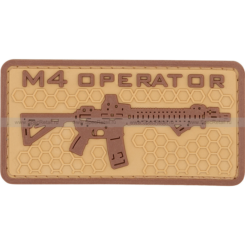 Шеврон ПВХ "M4 operator", гекс, тан, 8.2x4.2 см